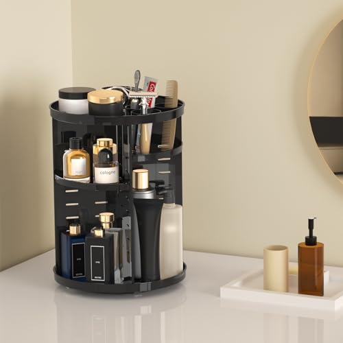 Image of Jiavarry Rotating Makeup Organizer for Vanity, 360 Spinning Skincare Organizers with Adjustable Trays, Make Up Desk Storage Carousel Rack, Cosmetic Display Cases for Dresser Bathroom Countertop