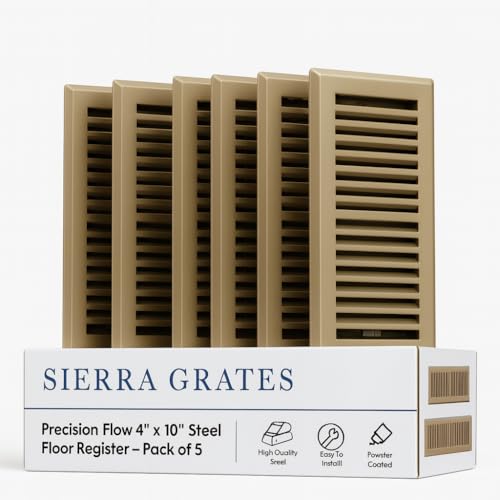 Image of Precision Flow 4 inchx 10 inch Steel Floor Register - 2 Way Louvered Design, Brown Finish - Home Vent Covers, Durable & Decorative -Easy Installation- case of 5