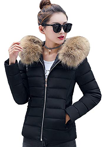 Maison Jardin Nemopter - Abrigo de invierno para mujer con capucha forrada cálida, para parka Negro M