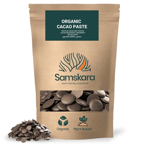 Pasta de Cacao Orgánica en Botones | 100% Natural y Cruda de Perú | Chocolate Puro Ceremonial | Sin Azúcar Añadida | Ideal para Bebidas y Repostería | Samskara - 100g (100 gr)