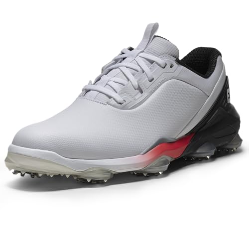 FootJoy Men's Tour Alpha Golf Shoe, White/Black/Red, 8 UK Medium