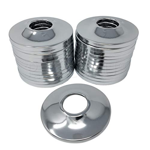PROCURU 1/2-Inch CTS (5/8 OD) E1711 Escutcheon Wall Pipe Cover Chrome-Plated Steel with SureGrip New Work Installation for 1/2 Copper Pipe and 1/2 PEX Tubing (25-Pack)