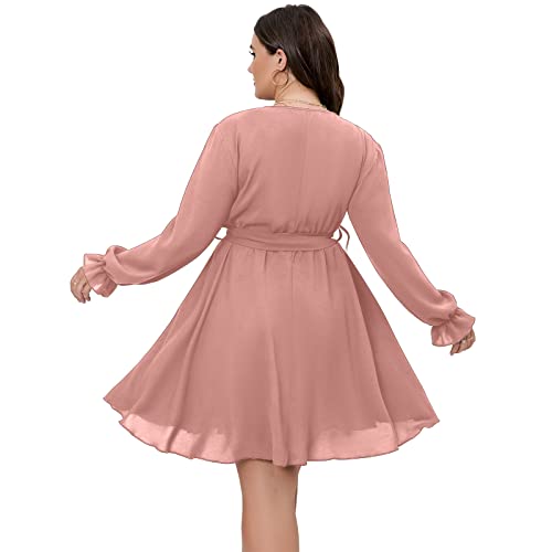 Scomchic Plus Size Wedding Guest Dress Long Sleeves Short Mini Dress V Neck Flowy Pink Wrap Dress Xl #TOP3