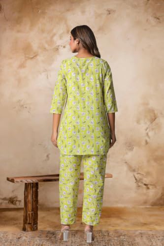 Image of Women's Pure Cotton Printed Night Suit,Top and Relaxed Pajama Set, Stylish Sleepwear, Casual Wear