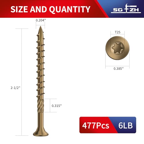 Image of #10 x 2-1 /2 inch Deck Screws (477Pcs) 6lb. Carbon Steel, Yellow, Flat Head, Rust Resistant epoxy Coated, with T25 Star Bit