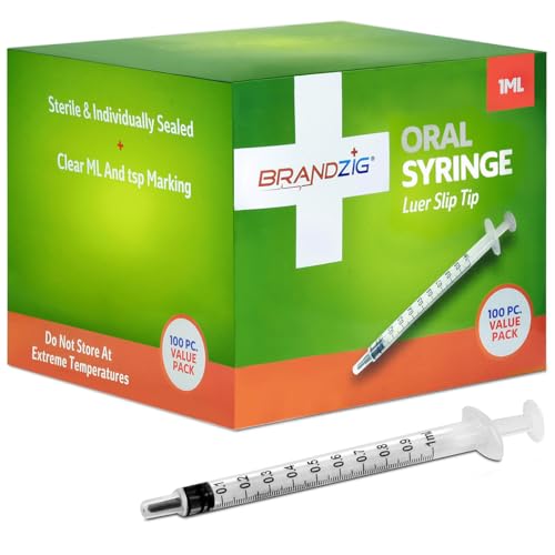 1ml oral syringe - 100 pack  luer slip tip no needle sterile individually blister packed - medicine administration for infants toddlers and small pets