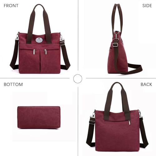 Image of HUA ANGEL Women's Canvas Tote Bag Lightweight Crossbody Purse Multi-Pocket Durable Handbags for Work College Shopping Beach