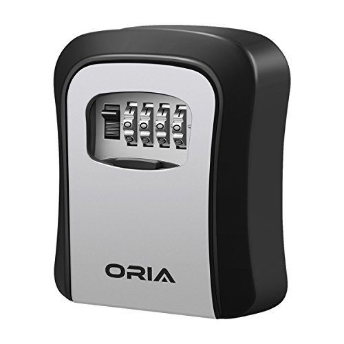 ORIA Key Storage Lock Box, Wall Mounted Key Lock Box with 4 Digit Combination, Holds up to 5 Keys, for House Keys or Car Keys, Silver