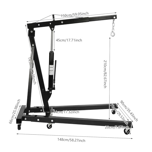 2 TON Folding Hydraulic Engine Crane Hoist, Heavy Duty Steel Cherry Picker with Six Universal Wheels for Car Fixing & Workshops & Garages, 4409 Lbs, Black - Thumbnail 5