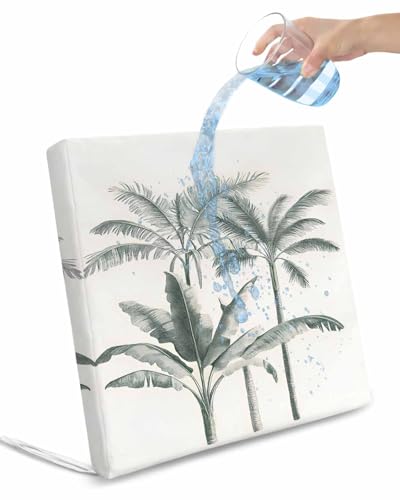 2 Pack Vintage Palm Tree Waterproof Cushion Covers with Ties, Outdoor Patio Chaise Lounge Chair Seat Cushion Slip Covers Replacement(Only Cover) Tropical Beach Botanical 22