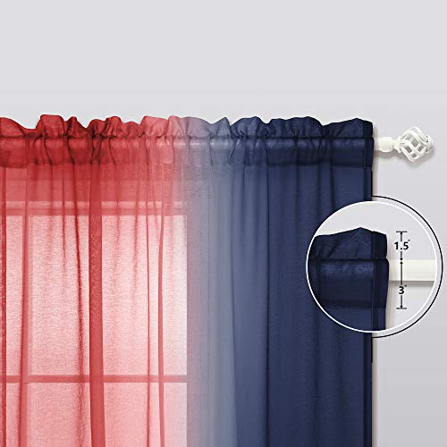 Koufall Navy And Red Curtains For Boys Room Decor 2 Panel Sets Rod Pocket Ombre Sheer Patriotic Navy Blue Curtains For Kids Bedroom Decorations Teen Canopy Bed 50 X 84 Inch Length #TOP5