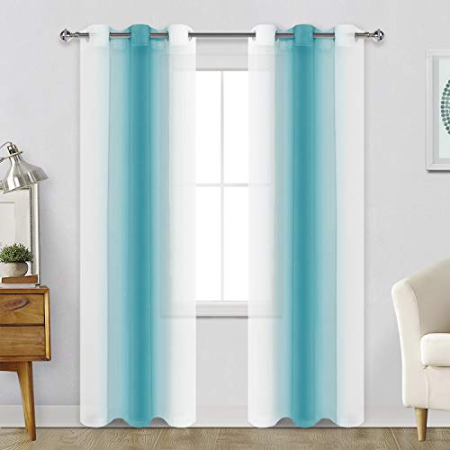 Hiasan Ombre Sheer Curtains Turquoise Gradient, 42 x 84 Inch, 2 Panels