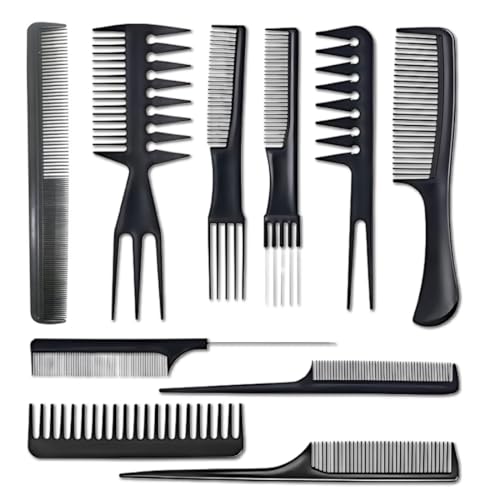 Lot de 10 peignes à dents larges en carbone antistatique pour homme ou femme