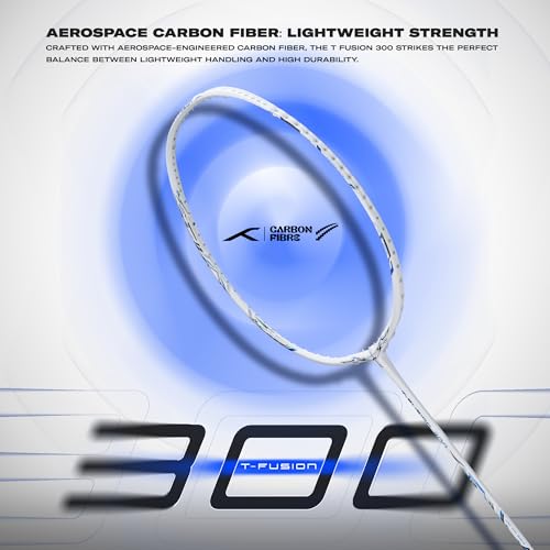 Image of Hundred T-Fusion 300 Unstrung Badminton Racket with Full Cover | 83 Grams | Maximum Tension ≤32 to 34 lbs (White)