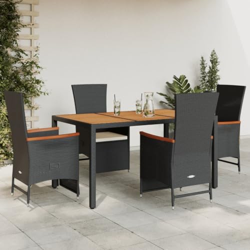 Ensemble à manger de jardin coussins 5pcs Noir Résine tressée Table repas extérieur 150x90 cm Chaises inclinables réglables avec coussins amovibles...