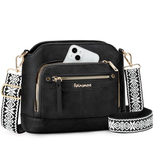 RAINSMORE Sac Bandoulière Femme Cuir PU Imperméable Taille Moyenne avec Multiples Poches Sacs à Main et Sac à Bandoulière avec Bretelle Amovible...