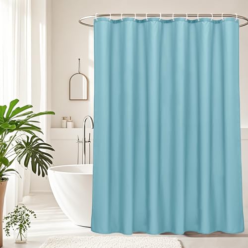 AooHome Stall Size 48x72 inch Shower Liner, Fabric Solid Color Bathroom Curtain with Hooks, Weighted Hem, Waterproof, Blue