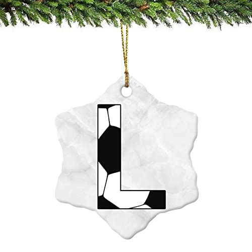 Football Initial Letter L Ceramic Ornament Christmas Tree Ornament Personalized Monogram Hexagon Christmas Ornament Hanging Keepsake Holiday Decoration Porcelain Ornament #TOP7