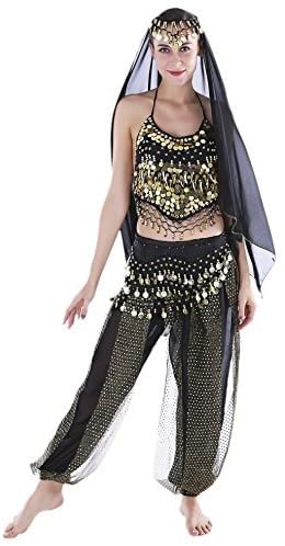 cuteDIY Bauchtanz Kostüm Damen Bauchtänzerin Bollywood Kleidung Set Kleid Schwarz Cover