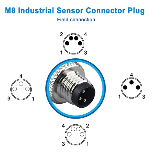 Lonlonty M8 3 Pin Male & Female Socket Panel Aviation Wire Connector,8mm Industrial Circular Sensor Connector,Outdoor Waterproof IP67 A Coding,4 Sets