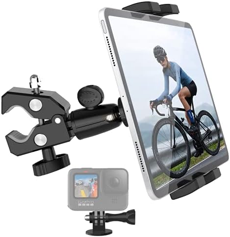 Aozcu Bike Tablet Mount, Motorcycle Bicycle Tablet Holder, Metal Clamp Anti Shake Handlebar Mount with 1/4'' Screw Tip for iPad Pro 12.9/11/ Air/Mini, Galaxy Tabs, and Fits More Phone & Camera