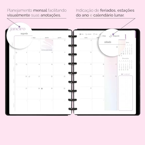 Planner Iscool Disc Datado Spot Touch Couro Preto