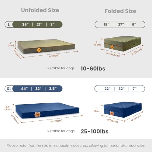 Image of Laifug Foldable Waterproof Dog Bed for Large Dogs - Outdoor Orthopedic Dog Bed with Washable Removable Cover, Pet Mattress with Handles, Navy Blue, (44 x 32 x 3.5 inches)