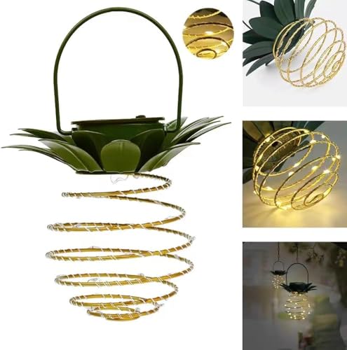 YZYOE 60 LED solaire alimenté lustres d'ananas lumière chaude, LED fer et cuivre fil de lumière, extérieur cour décoration paysage lumières de rue.