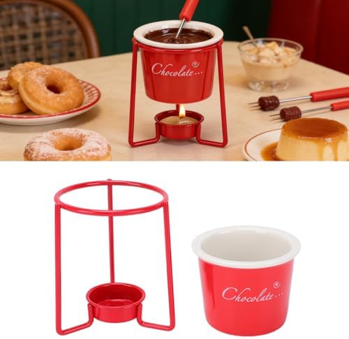 Thonlai Chocolate Fondue Mug Set Chocolate Melting Mug with Forks Cup Stand (Red) - 3