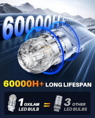 OXILAM 3157 LED Bulb Amber, 700% brighter 3157A Turn Signal Light Bulb, 3156 3057 3457 4057 4157 LED Replacement for Blinker Marker Stop Light, Tail Brake Parking & DRL Light, Pack of 2 - 3