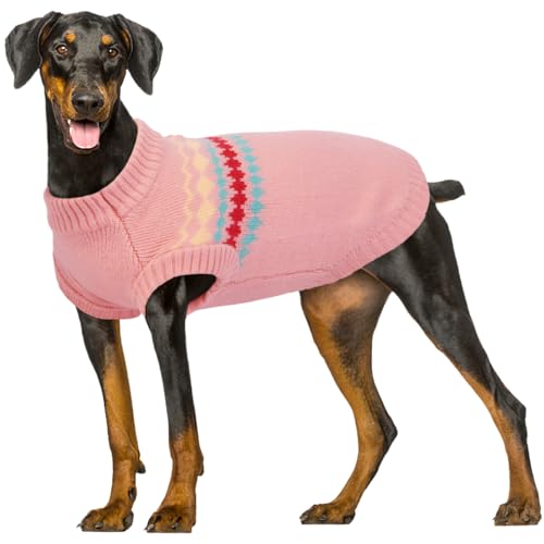 Kuoser Dog Sweater, Dog Sweaters for Large Size Dogs, Boy Girl Dogs Christmas Sweater, Pet Sweatshirt Outfits for Male Female, Warm Big Doggie Pullover Knitwear Clothes for Fall Winter, Pink