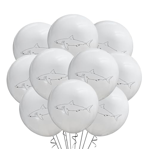 Malayan Products Shark Latex Balloons 12 Count, Great White Birthday Party Decorations Event Supply, 12 Inch Standard Size, Kids Water Ocean Theme Ideas Baby Shower