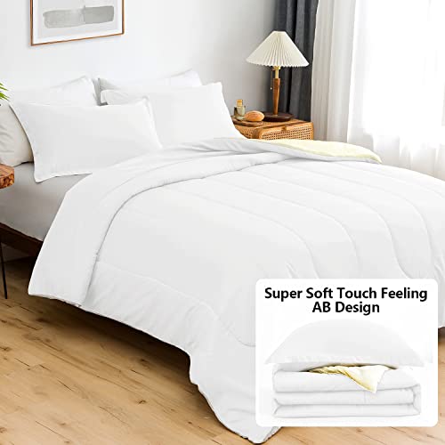 Keowin Comforter Set Full/Queen 3Pc Microfiber Quilted Bedding Super Soft, Breathable, Lightweight, Reversible Ab Design Decor, Alternative For Men & Women In Bedroom (White) #TOP1