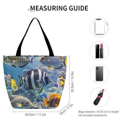 Women Tote Bags with Handles Different Fish Shoulder Bag with Zipper Handbags Shopping Bags Travel Bag Beach Bag Reusable Grocery Bag for Swim Holiday Gift2