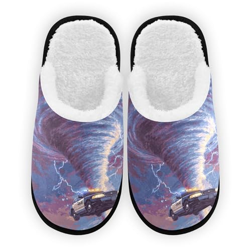 Men Women Winter Cars Police Tornado Family Bedroom House Slipper Non-Slip Warm Resistant Slippers2