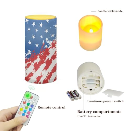 Image of Poceacles 4th of July Flameless Candle Flame Effect Realistic LED Lights Patriotic USA American Flag Battery Operated Flameless Table Lamp for Fourth of July Decor, US Flag Stars and Stripes