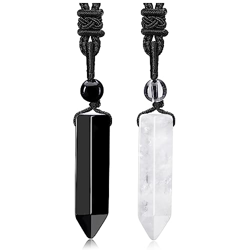 Top Plaza Healing Crystal Stone Necklaces for Men Hexagonal Pendant Necklaces Adjustable Braided Rope Natural Gemstone Necklace Jewelry Christmas Gift for Dad, Husband