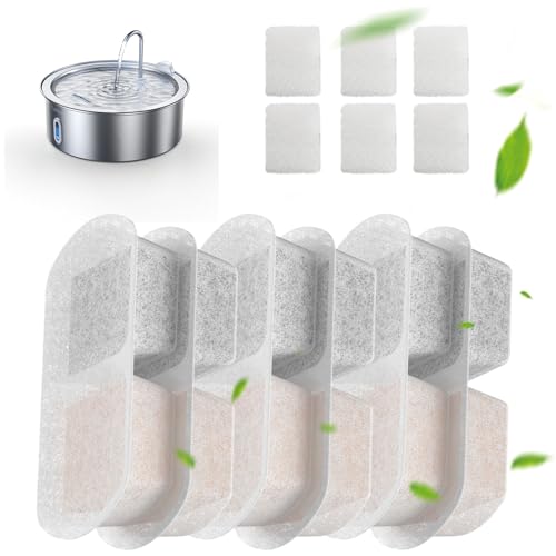 FEELNEEDY 6 Stück Aktivkohlefilter und 6 Stück Schwämme für Wasserpumpe, kompatibel mit 7 Liter Trinkbrunnen für Hunde und Katzen (FN-W14) Ersatzfilter Einzeln Verpackt
