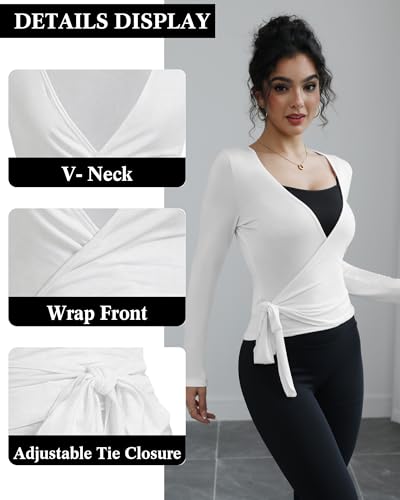 3 Pack Women Ballet Pilates Wrap Tops Y2K Workout Yoga Wrap Shirts Dance Long Sleeve Tie Front Crop Going Out Tops3