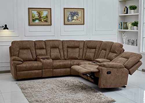 Betsy Furniture Large Microfiber Reclining Sectional Living Room Sofa In Latte 8038 #TOP3