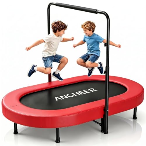 ANCHEER Trampoline for Kids, Toddler Trampoline Indoor Sports and Outdoor Games 56" Kids Rebounder 220LBS Capacity with Adjustable Safety Handrail Foldable Jumper for Boys and Girls (ASTM Certified)