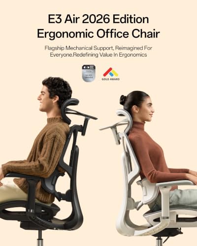 Image of Hbada E3 Air Ergonomic Office Chair, 3-Zone Lumbar Support, Comfy Home Office Chair with Auto Recline, 4D Headrest & Armrests, 140 Tilt for Work & Relax, Obsidian Black