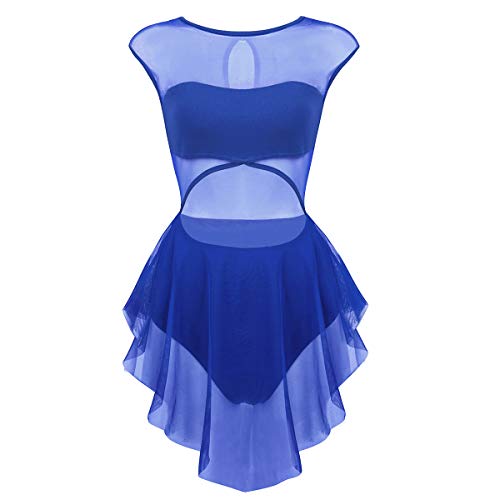 ranrann Women's Performance Asymmetrical Mesh Cutout Tank Dress Latin Lyrical Modern Dancing Costumes