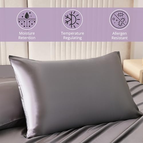 Mulberry Park 30 Momme Silk Pillowcase - Pure Silk Pillowcase for Hair and Skin, Grade 6A Charmeuse Weave Mulberry Real Silk Pillowcase for Luxury Night Sleep - 1 Pc Gunmetal (Queen 20'' x 30'')