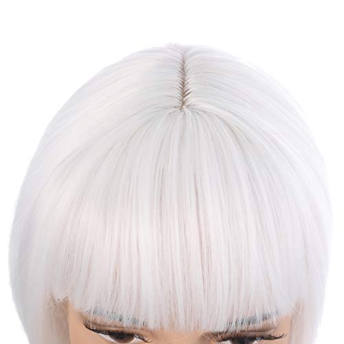 Image of PATTNIUM Kids White Wig Child Short White Bob Wigs for Girls Cosplay Party Synthetic Rose Net Daily Wear Wigs