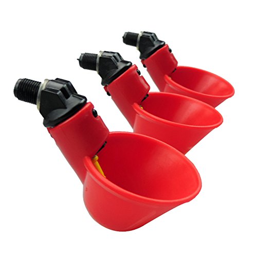 Automatic Chicken/Poultry Drinkers/Waterers with Cups Watering Cups Bowls Red Plastic Backyards Chicken Flock Duck Bird Water Feeder Livestocktool (10)