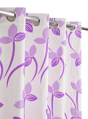 Image of Floral Printed Home Decor Curtains for Living Room, Bedroom Doors and Windows Panel, Parda, Eyelets Hanging, Purple, 4 x 5 Feet, Pack of 2