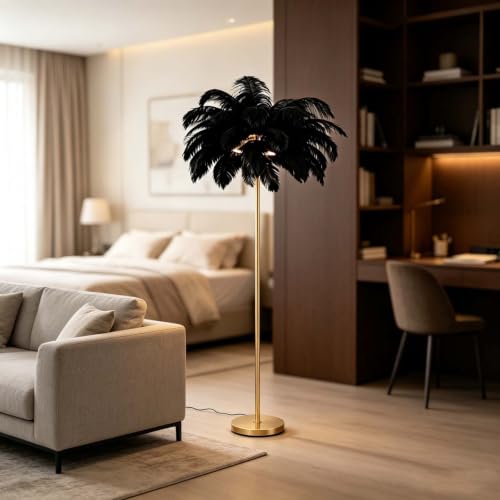 Lámpara de pie de plumas para salón y decoración moderna 2