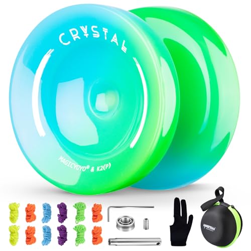 MAGICYOYO K2 Professional Yoyo with Finger Spin Function, Responsive Yoyo for Kids 8-12, Dual Purpose Trick Yo yos for Adults with KK Bearing, Yo-yo Strings, Yo yo Glove & Bearing Kit (Blue Green)