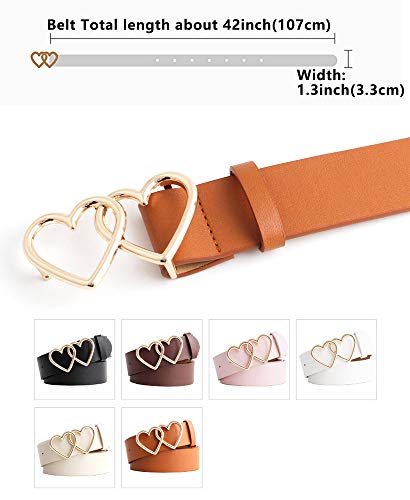 Worry-Free PU Faux Leather Double-Heart Bukcle Waist Belt for Jeans Girls,Womens2